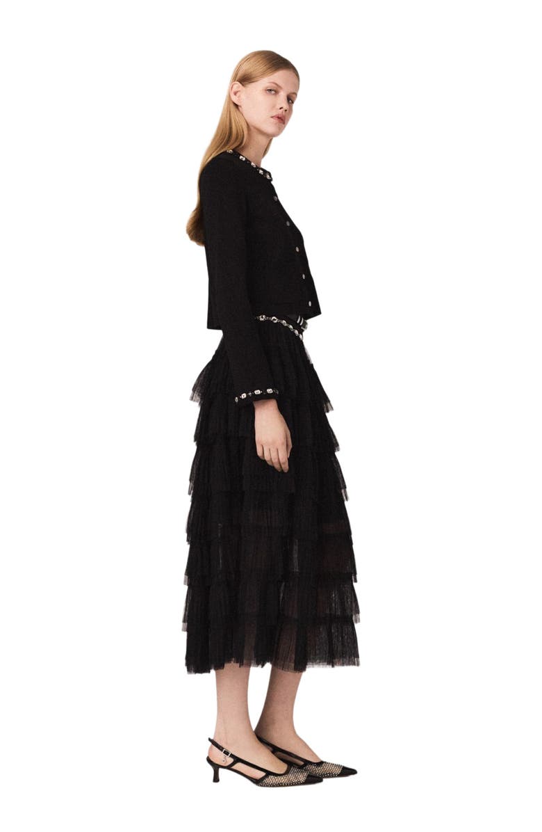 maje Cropped jewellery detail cardigan, Alternate, color, Black