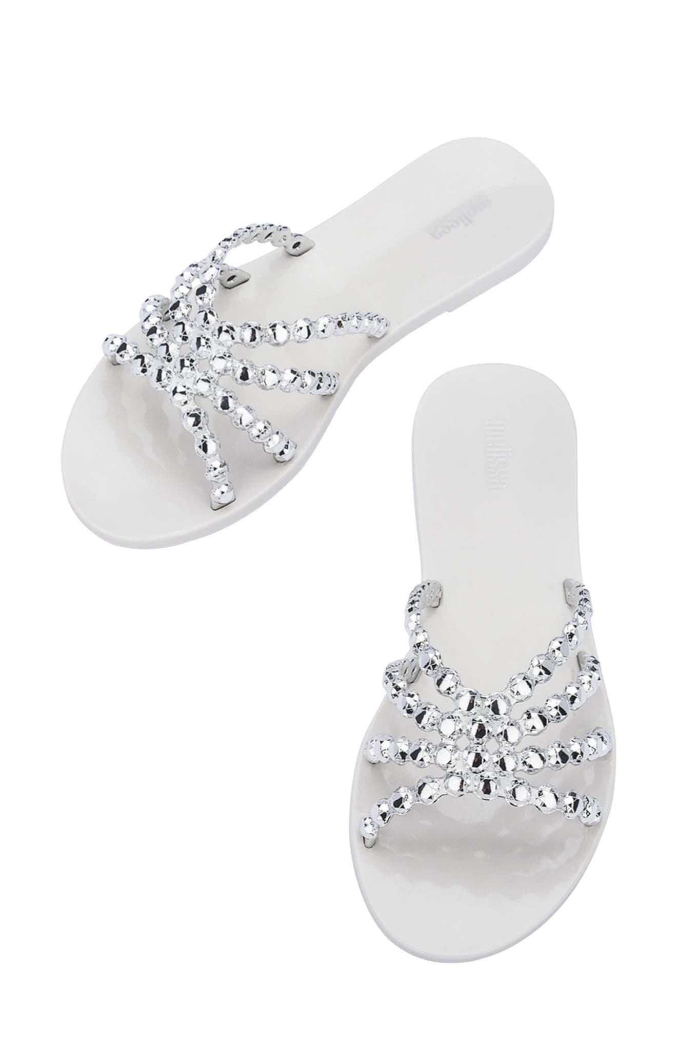 Strappy Slide Sandal, Alternate, color, WHITE/ SILVER
