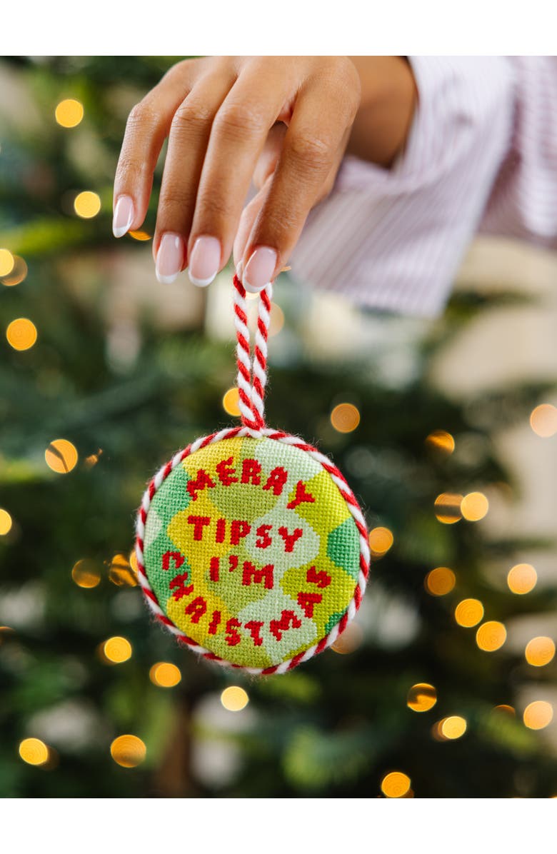 Furbish Needlepoint Ornament - Merry Tipsy, Alternate, color, Yellow