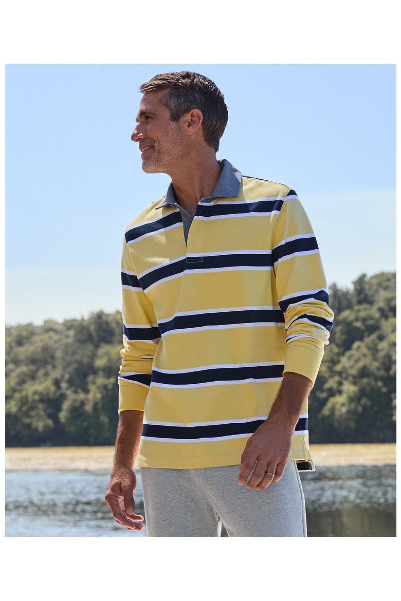 Long Sleeve Rugby Shirt, Alternate, color, Golden Pineapple/Navy Stripe