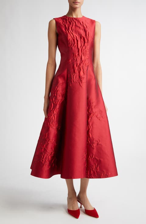 Mara Dahlia Print Sleeveless A-Line Midi Dress