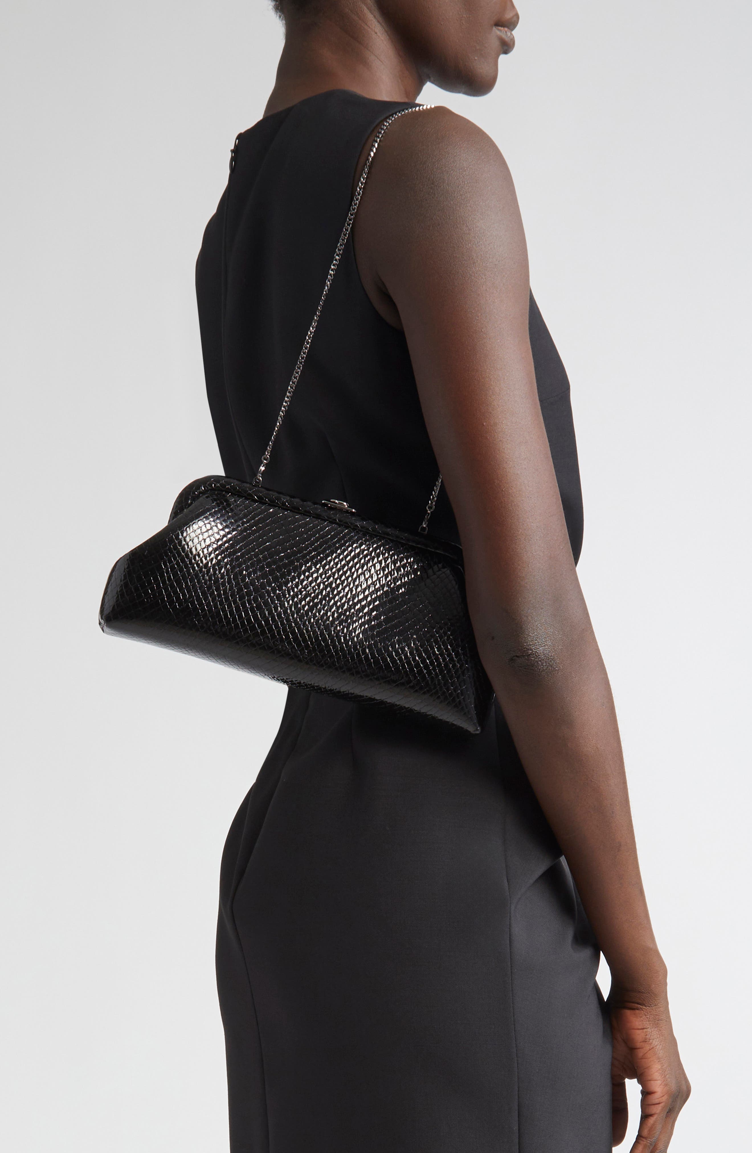 Jimmy Choo Skylar Snakeskin Embossed Leather Clutch, Alternate, color, Black/ Shiny Gold