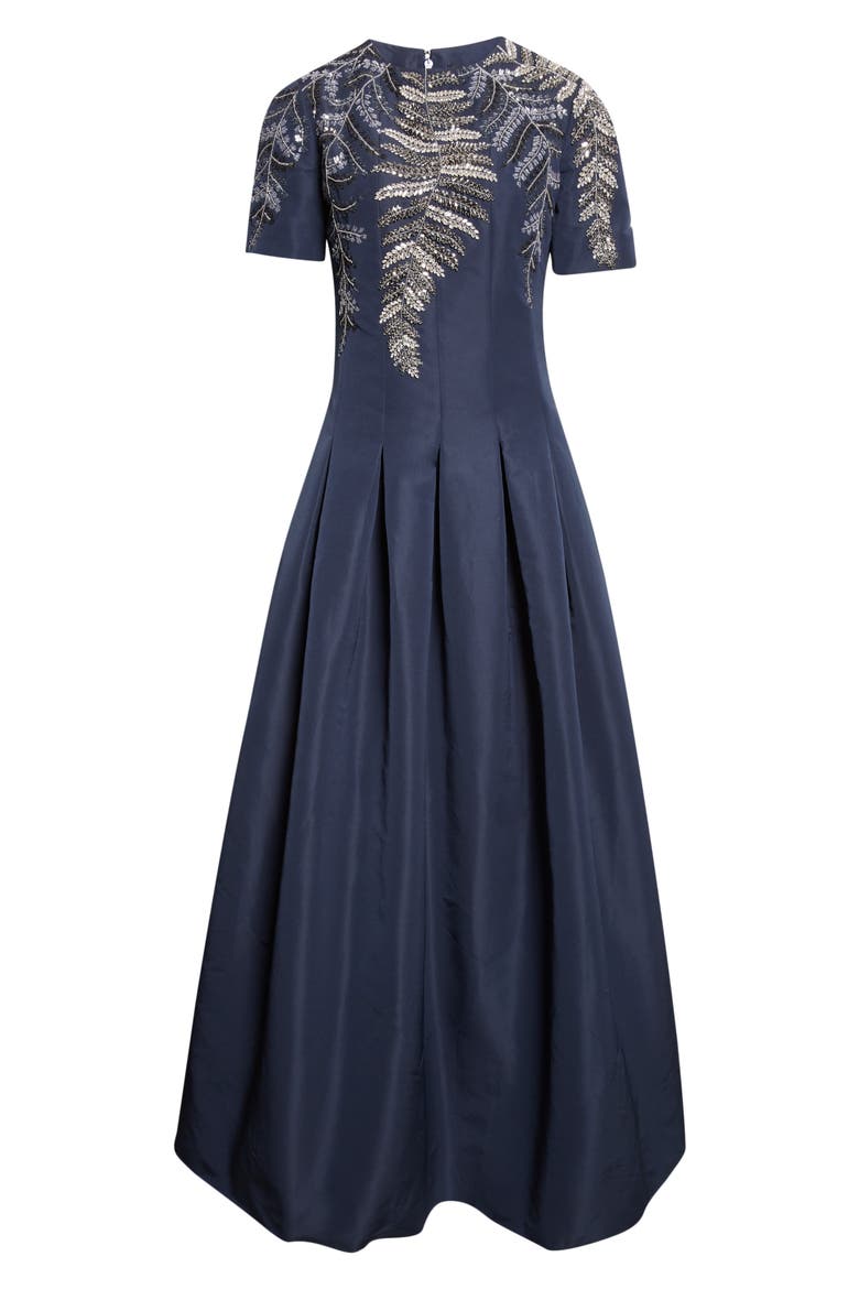 Sequin Fern Embroidered Faille Gown, Alternate, color, NAVY