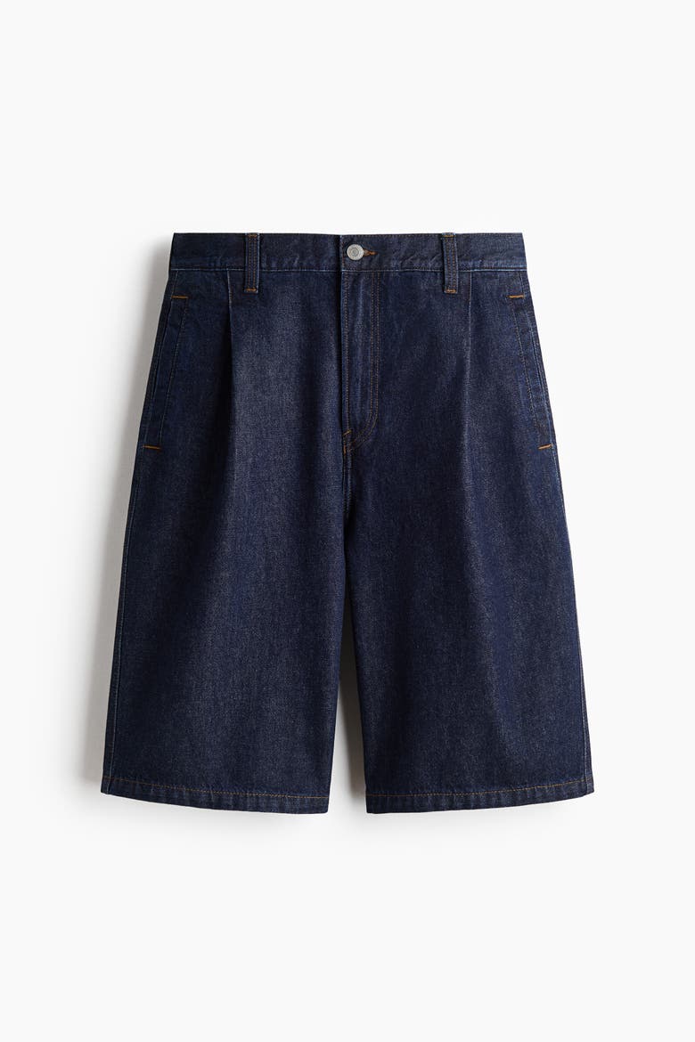 Baggy Pleated Denim Shorts, Alternate, color, Dark denim blue
