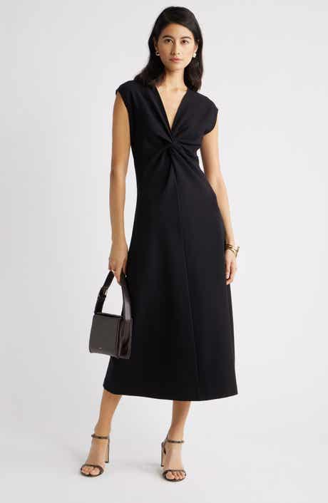 Twist Front Cap Sleeve Midi Dress