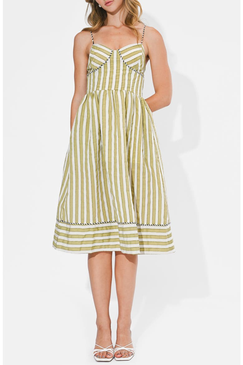 Perle Stripe Fit & Flare Midi Dress, Main, color, SAGE/ OFF WHITE