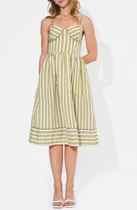 Perle Stripe Fit & Flare Midi Dress