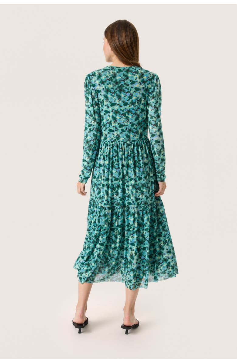 Soaked in Luxury Slaldora V-Neck Mesh Long Sleeve Dress, Alternate, color, Green Brushed Floral