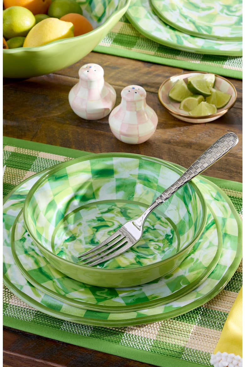 Green Marble Check Set of 4 Small Melamine Bowls, Alternate, color, GREEN