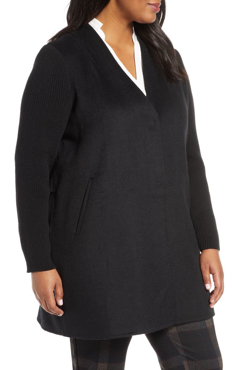 Kenneth Cole New York Knit Sleeve Wool Blend Coat, Alternate, color,