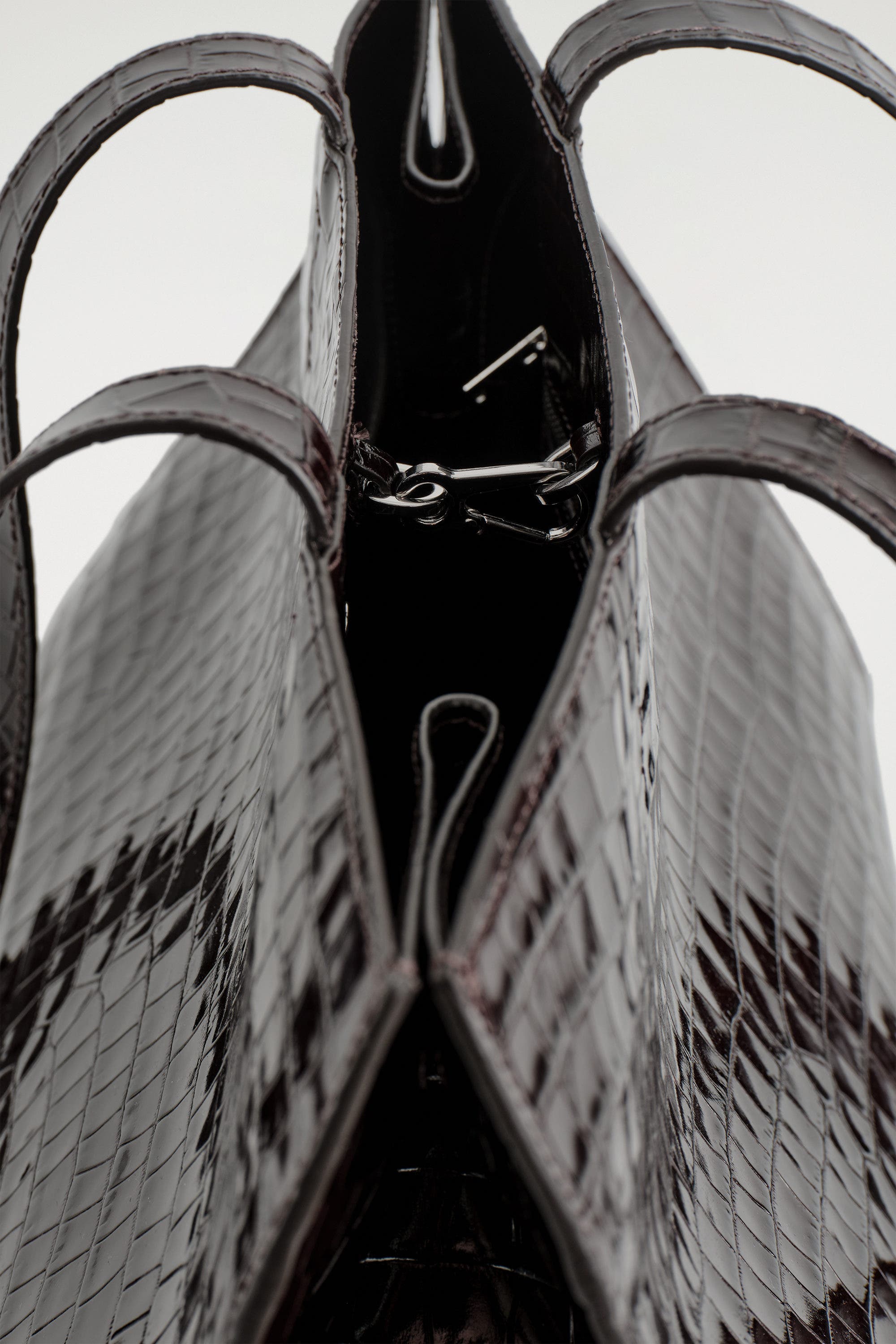 COS Gallery Tote Bag - Croc-Effect Leather, Alternate, color, Dark Brown