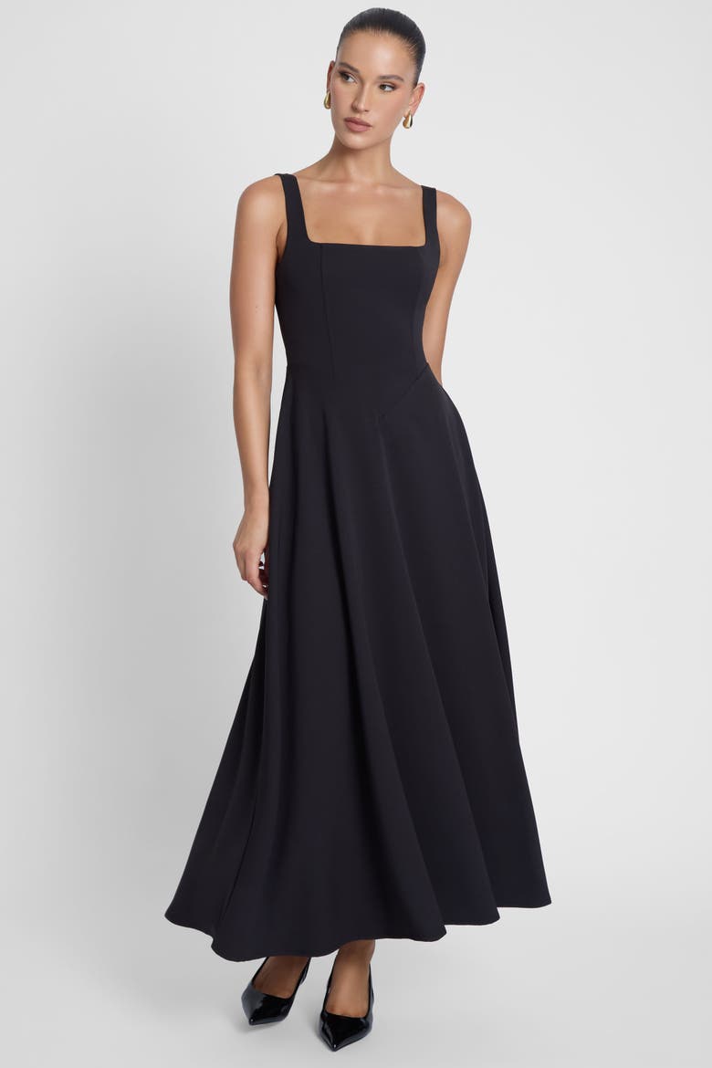Serenity Square Neck Corset Midi Dress, Alternate, color, Black