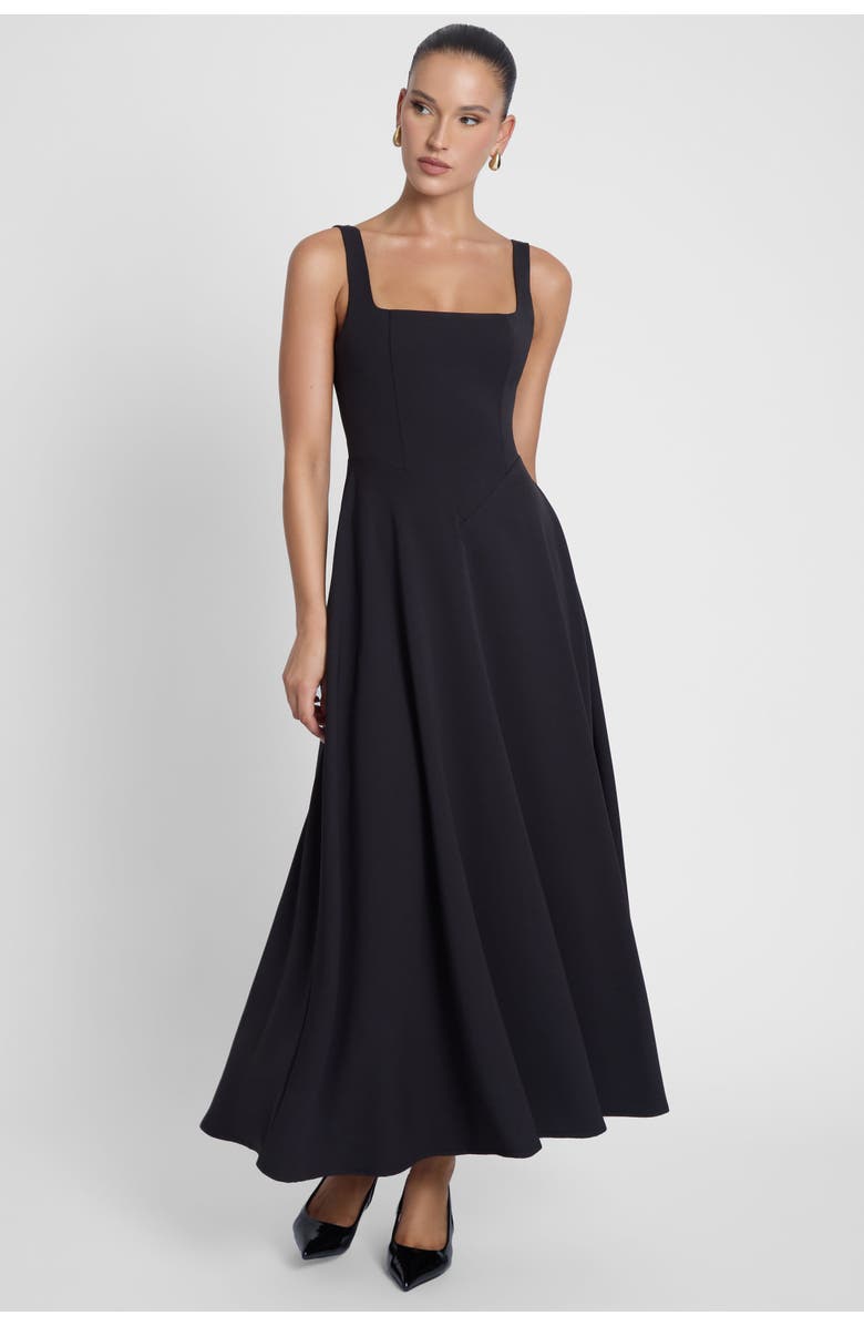 LEAU Serenity Square Neck Corset Midi Dress, Alternate, color, Black