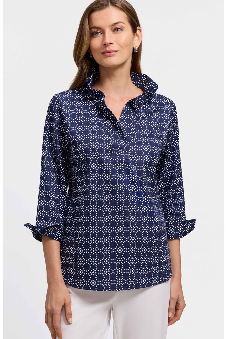 Tammy Cotton Ruffle Collar Top, Alternate, color, NAVY BLUE/ WHITE