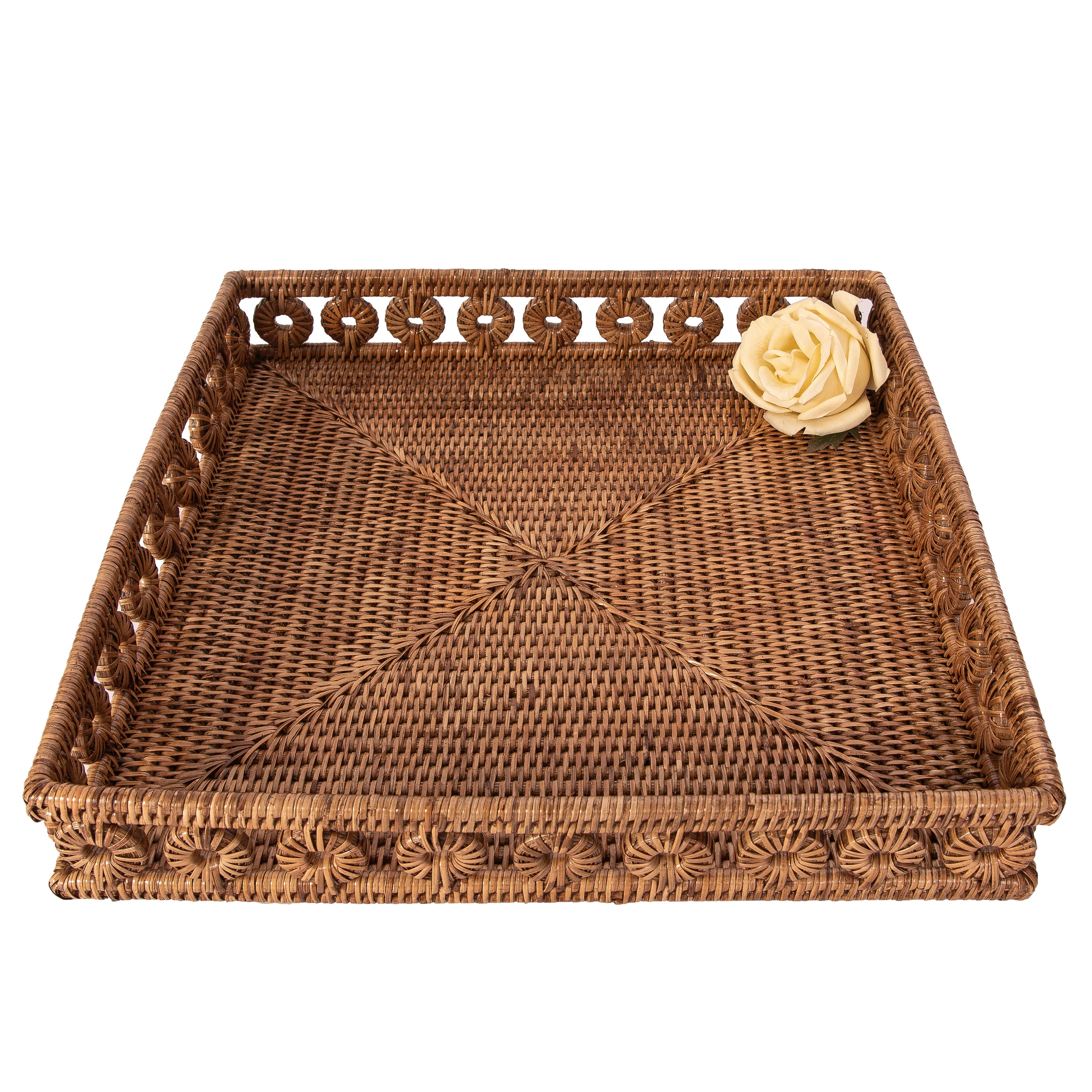 Artifacts Trading Company™ Inna Rattan Square Tray with Glass Insert ...