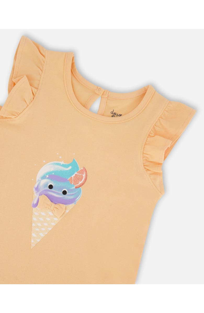 Deux par Deux Girl's Organic Cotton Tunic With Frill And Print Light Orange And Ice Cream Cone, Alternate, color, 