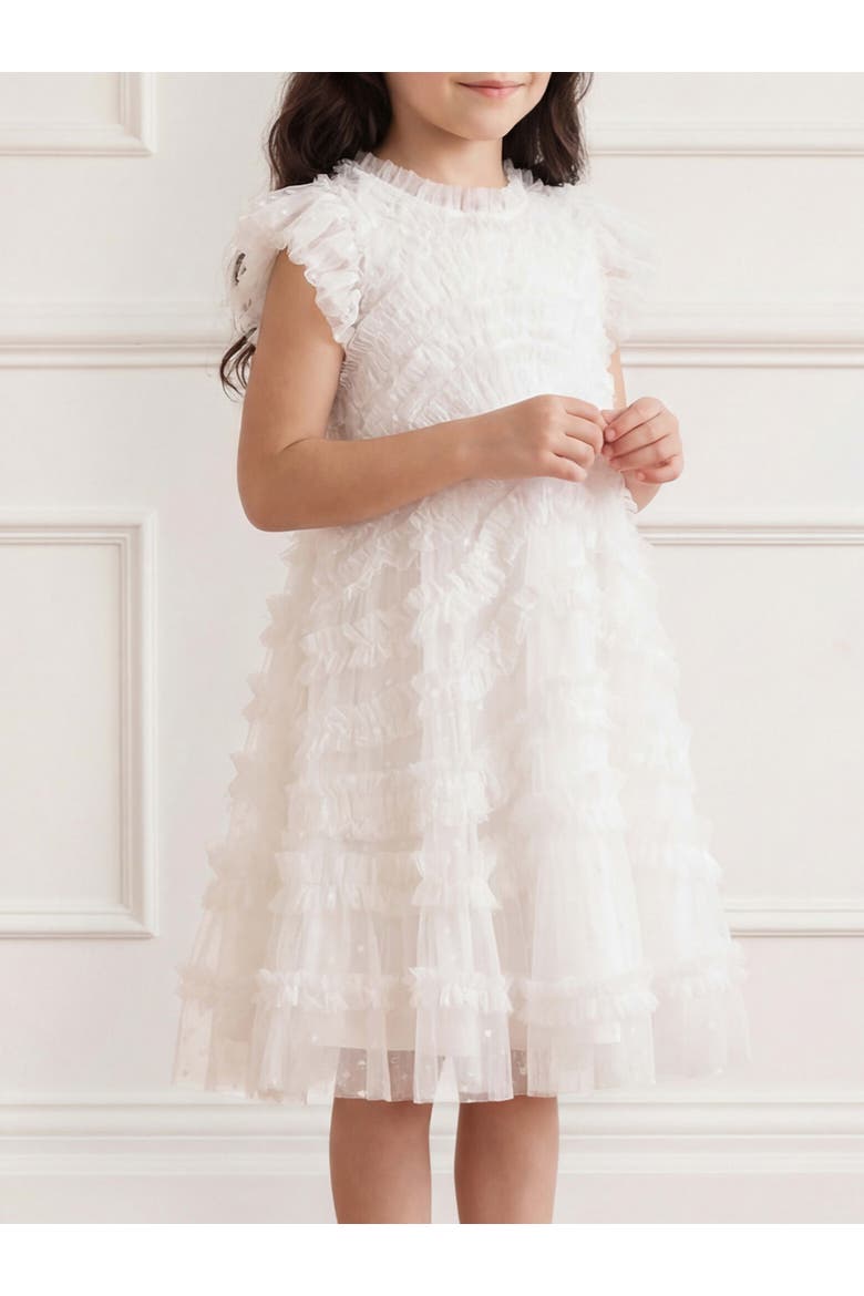 Kid's Amara Ruffle Sleeve Kids Dress, Alternate, color, Swan White