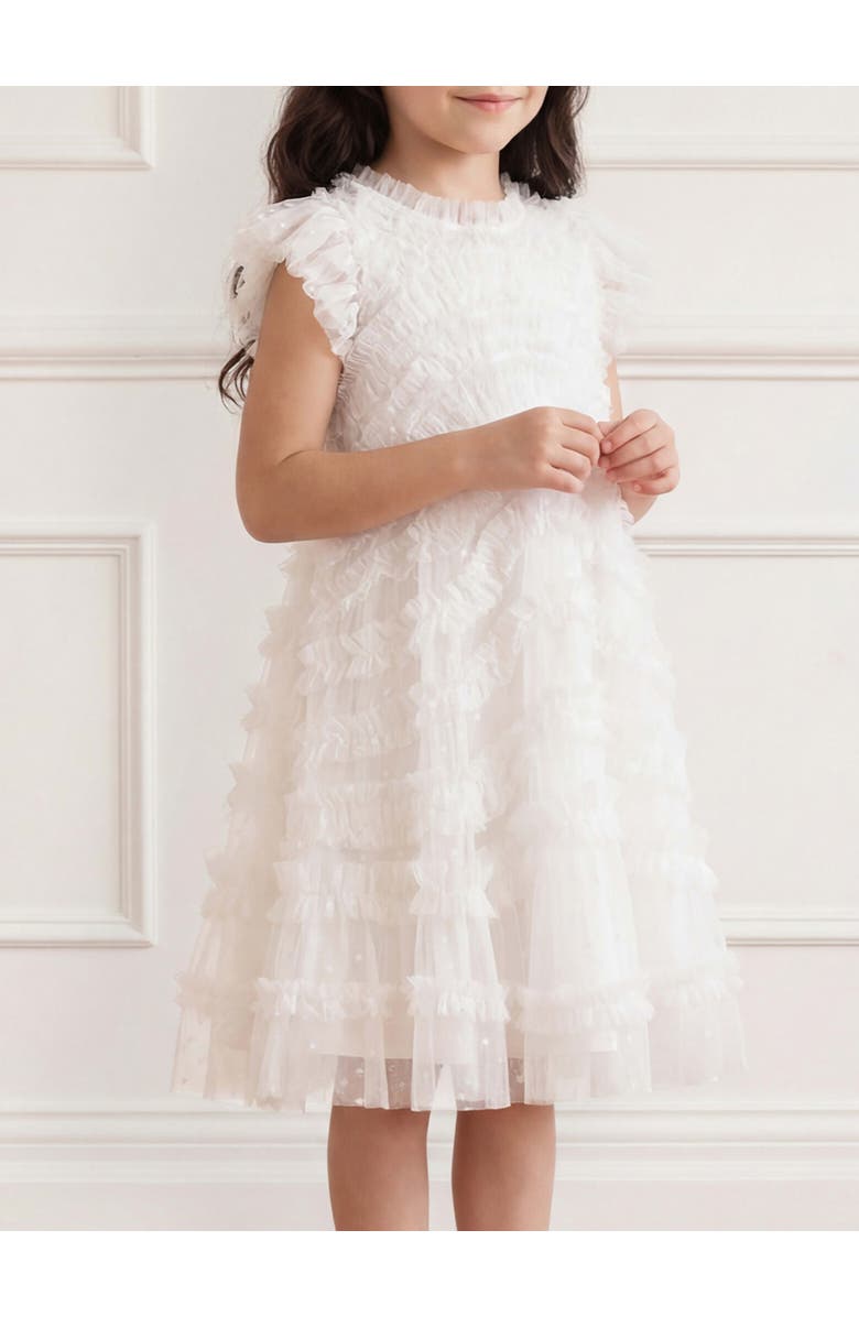 Needle & Thread Amara Ruffle Sleeve Kids Dress, Alternate, color, Swan White