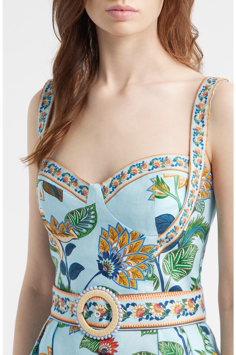 Floral Border Print Linen Blend Romper, Alternate, color, FLORAL DELHI LIGHT BLUE