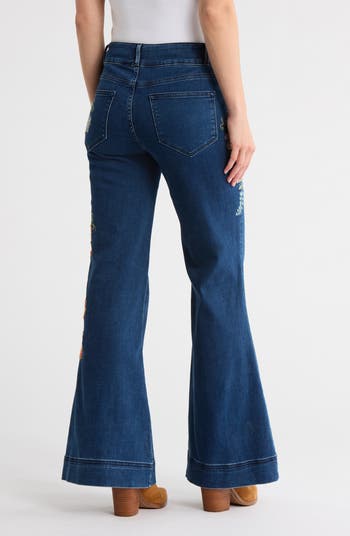 Fallon x Pressed Flowers Embroidered Flare Leg Jeans