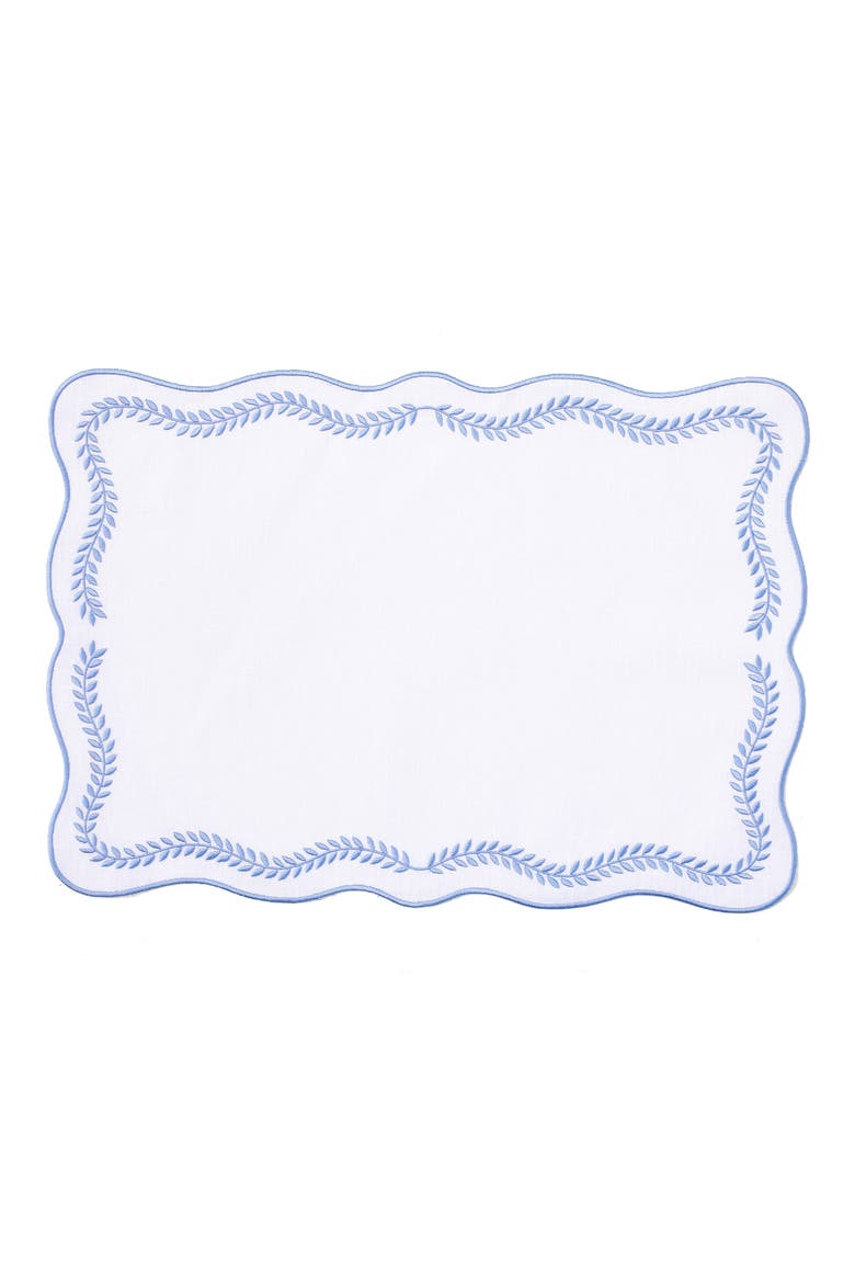 Tessuti Set of 4 White Rectangular White Placemats with Blue Ivy Embroidery, Main, color, BLUE