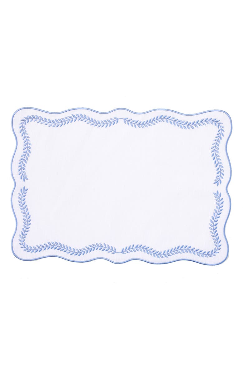 VIETRI Tessuti Set of 4 White Rectangular White Placemats with Blue Ivy Embroidery, Main, color, Blue