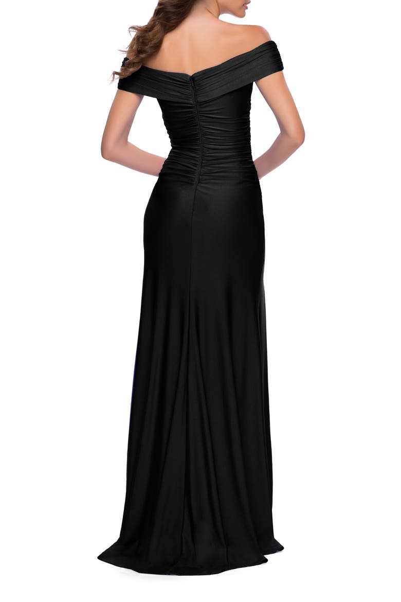 Off the Shoulder Stretch Jersey Gown, Alternate, color, BLACK