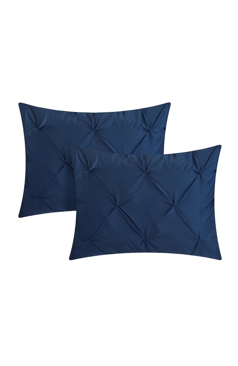 CHIC Queen Weber Pinch Pleat Ruffled Design Duvet 4-Piece Cover Set - Navy, Alternate, color, 