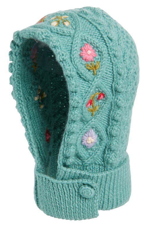 French Knot Tilly Embroidered Wool Hood In Blue