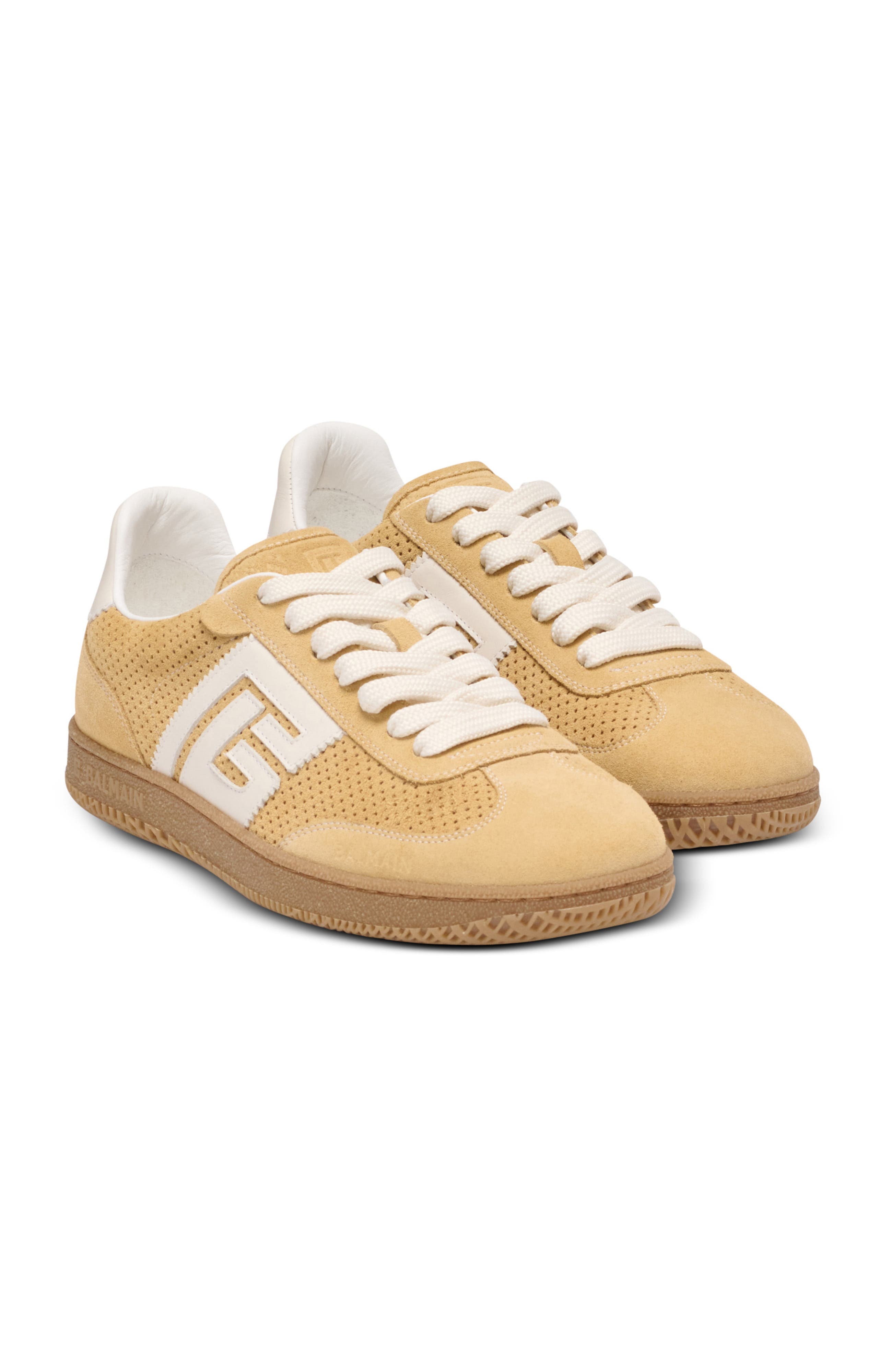 Balmain Suede Balmain Swan trainers, Main, color, Beige