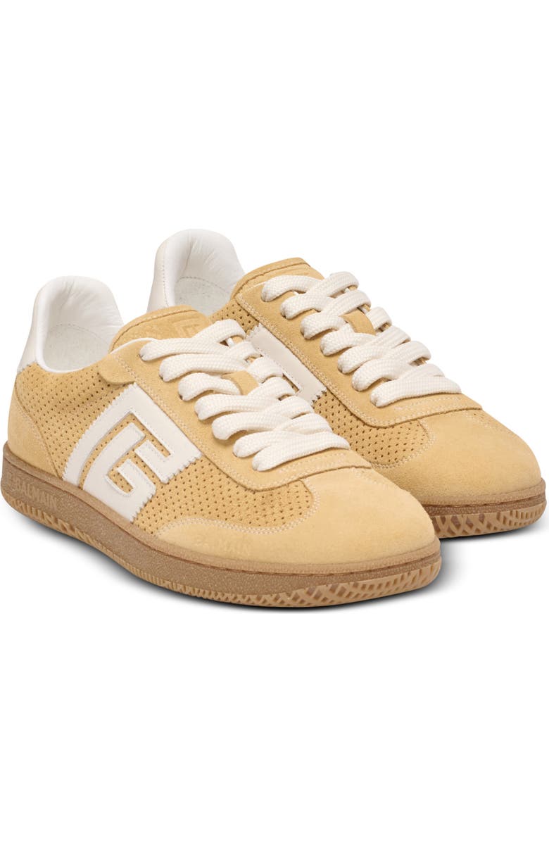 Balmain Suede Balmain Swan trainers, Main, color, Beige