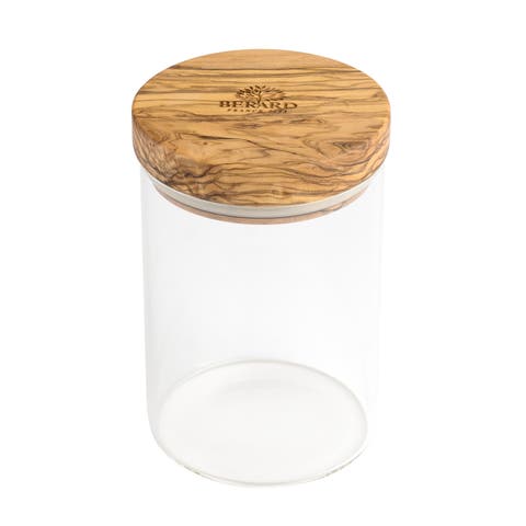 Glass Storage Jar With Olive Wood Lid, 20-ounce