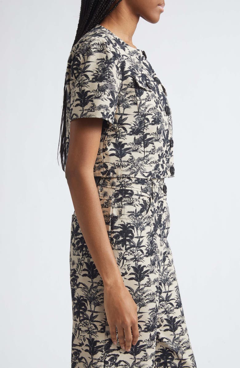 Toccin London Tropical Print Short Sleeve Crop Jacket, Alternate, color, Jet/ Natural