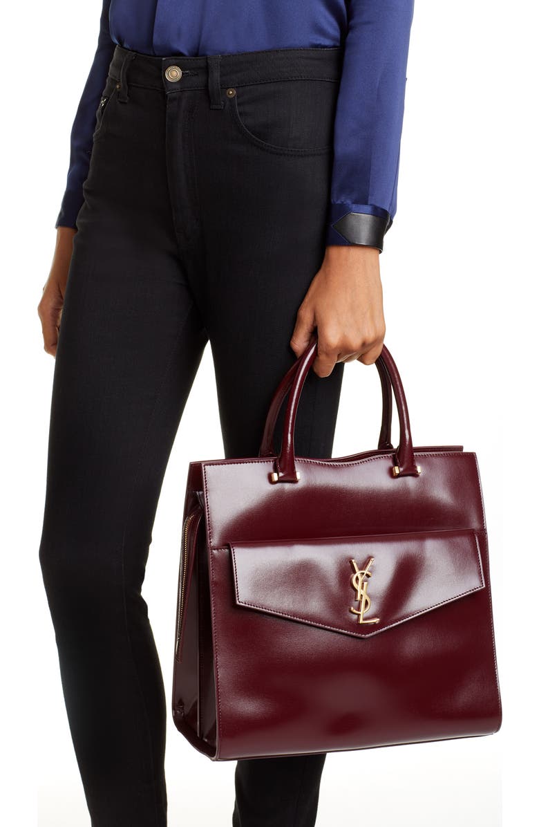 Saint Laurent Medium Uptown Cabas Leather Satchel, Alternate, color,