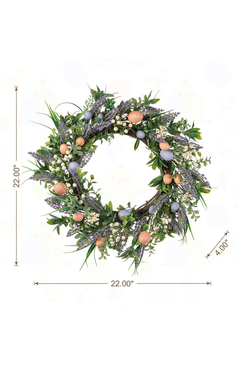 Glitzhome 22"D Easter Eggs and Lavender Wreath, Alternate, color, Green