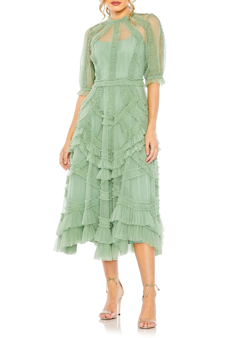 ruffle layered dress with sleeves Veda Long Sleeve Floral Tiered Ruffle Maxi Dress Peach