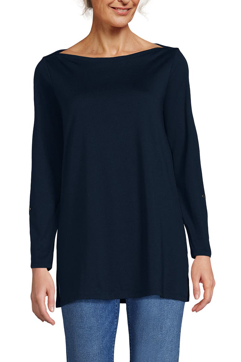 Supima Cotton Adjustable 3/4 Sleeve Boatneck Tunic, Alternate, color, Radiant Navy