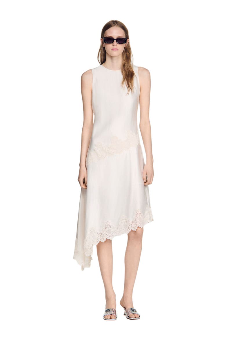 Asymmetric satin-effect dress, Alternate, color, Ecru