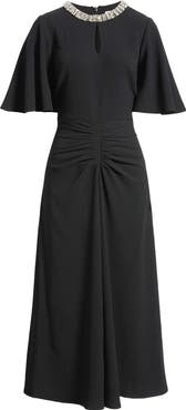 Rebecca Vallance Noemie Rhinestone Detail Keyhole Neck Cocktail Midi Dress