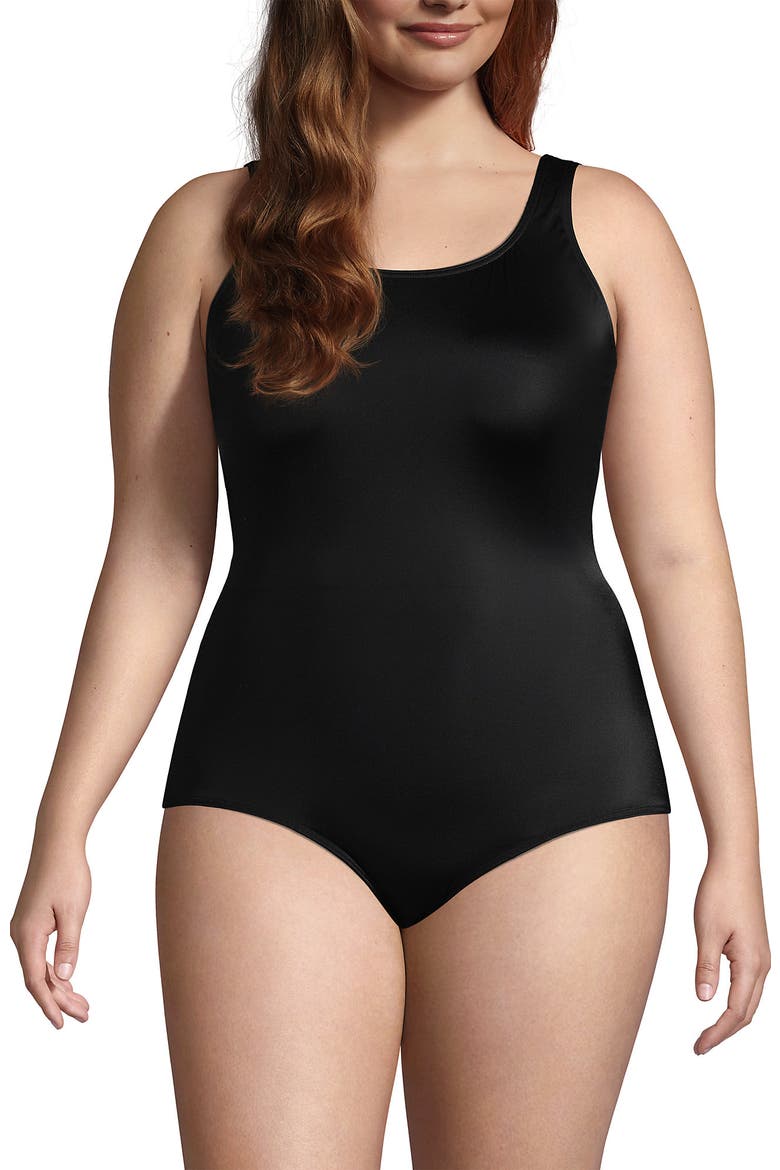 Plus Size Mastectomy Chlorine Resistant Tugless One Piece Swimsuit Soft Cup, Main, color, Black