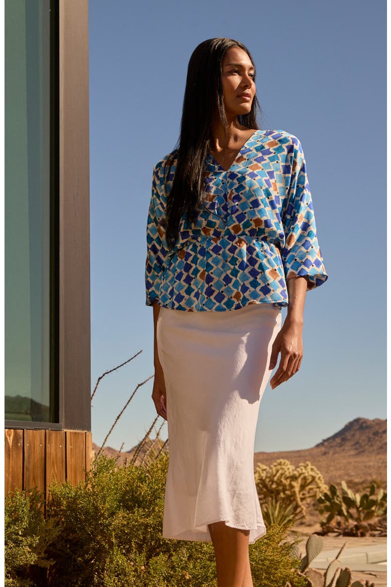 Sofia Mosaic Print Peplum Top, Alternate, color, BLUE MULTI