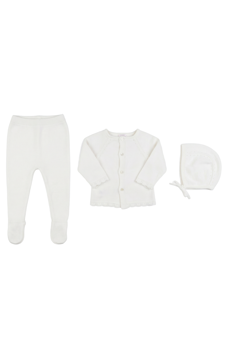 Diamond Knit Short Sleeve Top, Pants and Bonnet Set, Main, color, White