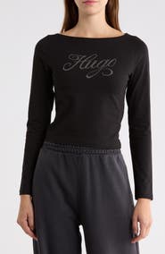 BOSS Dastja Crystal Logo Long Sleeve Top