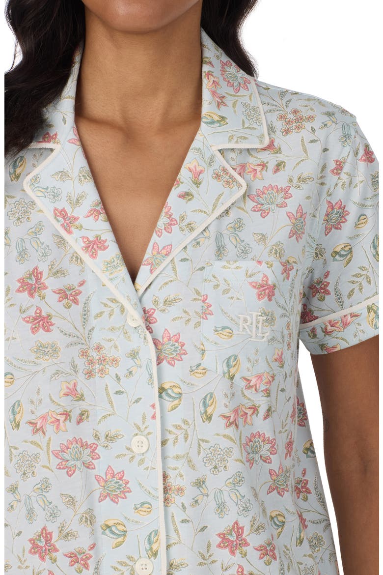 Print Short Sleeve Pajamas, Alternate, color, AQUA PRINT