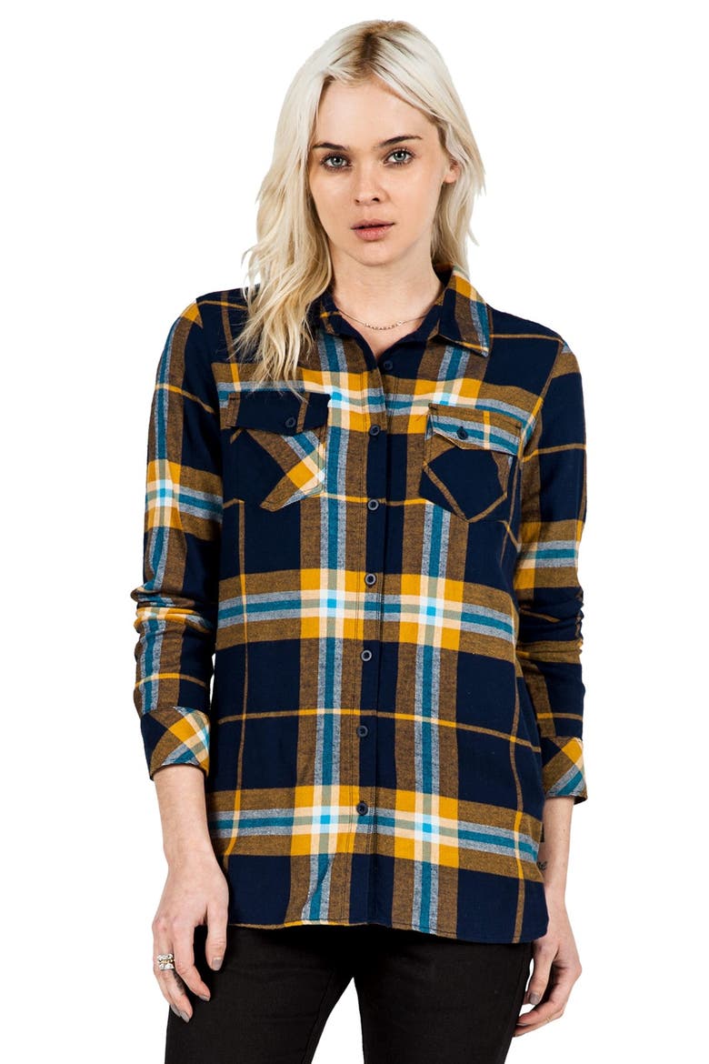'Love Me Not' Plaid Button Front Tunic, Main, color, BLUE MID
