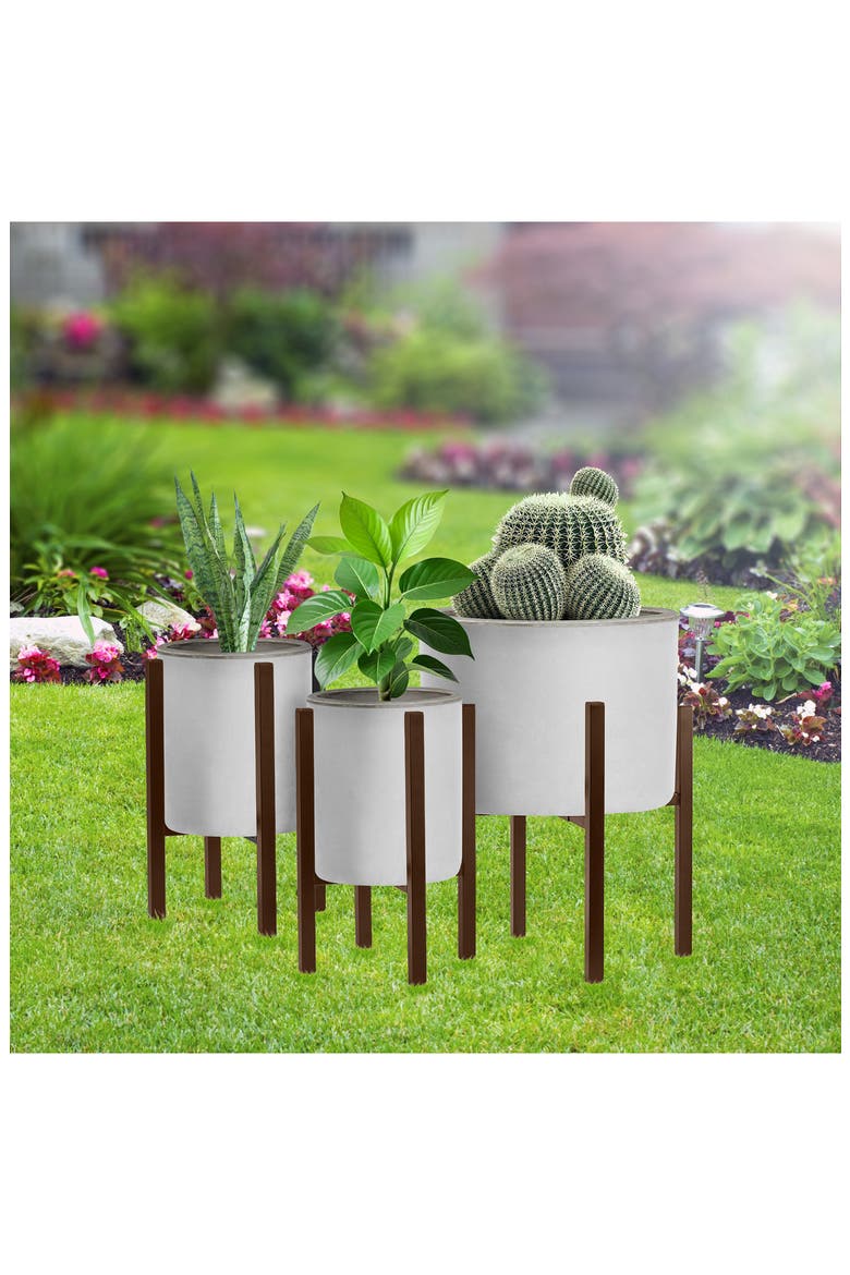 Set of 2 Adjustable Metal Plant Stands, Alternate, color, BROWN