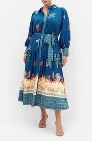 City Chic Ezra Mixed Print Long Sleeve Maxi Shirtdress
