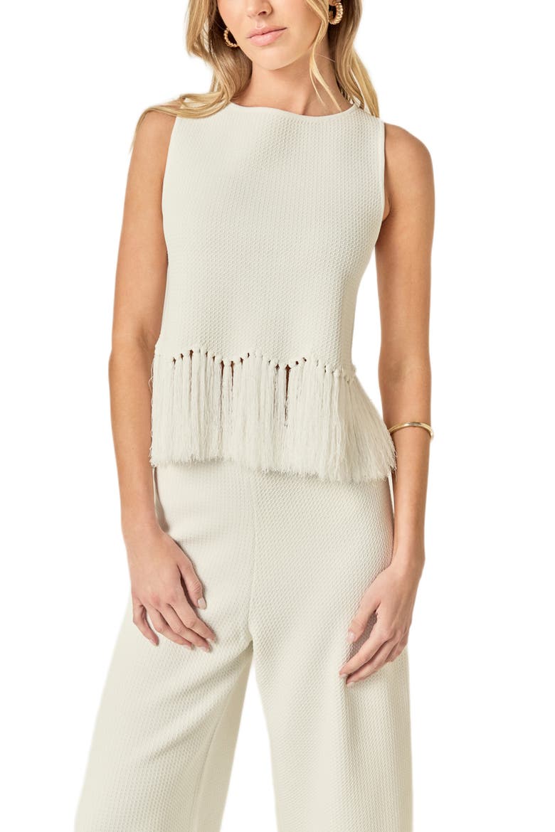 Fringe Hem Waffle Knit Tank, Alternate, color, OFF WHITE