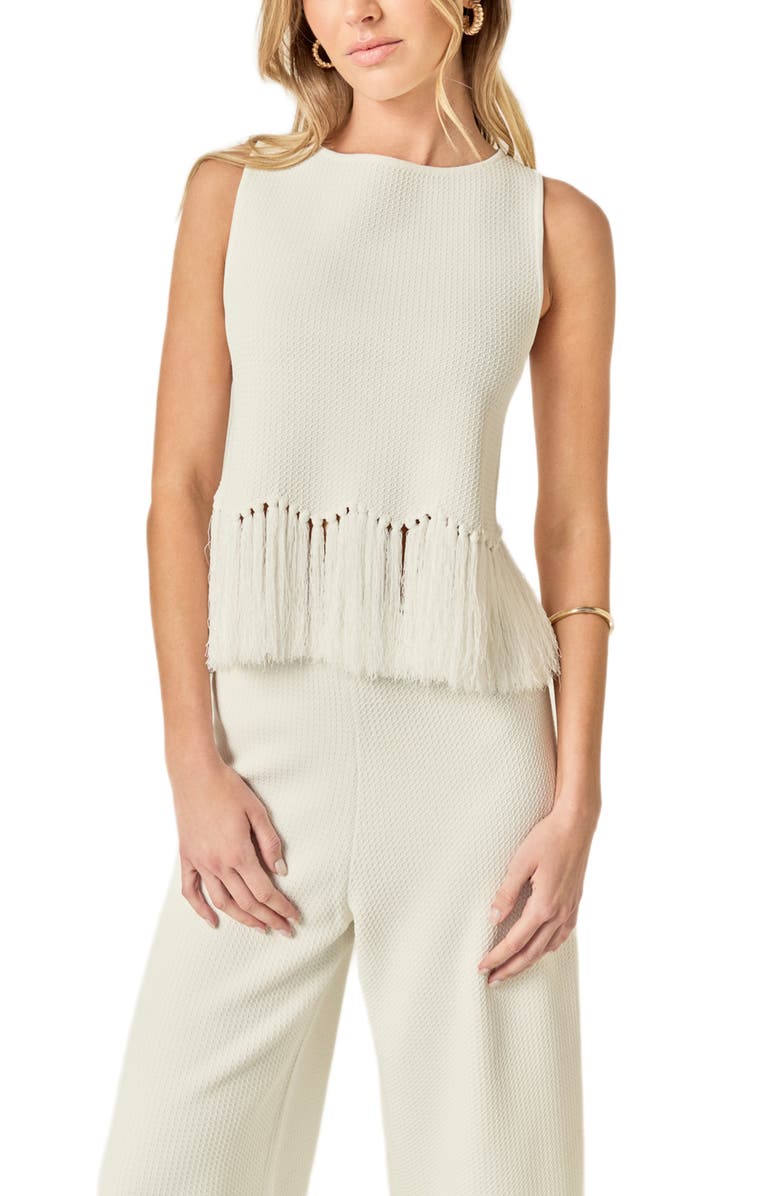 English Factory Fringe Hem Waffle Knit Tank, Alternate, color, Off White