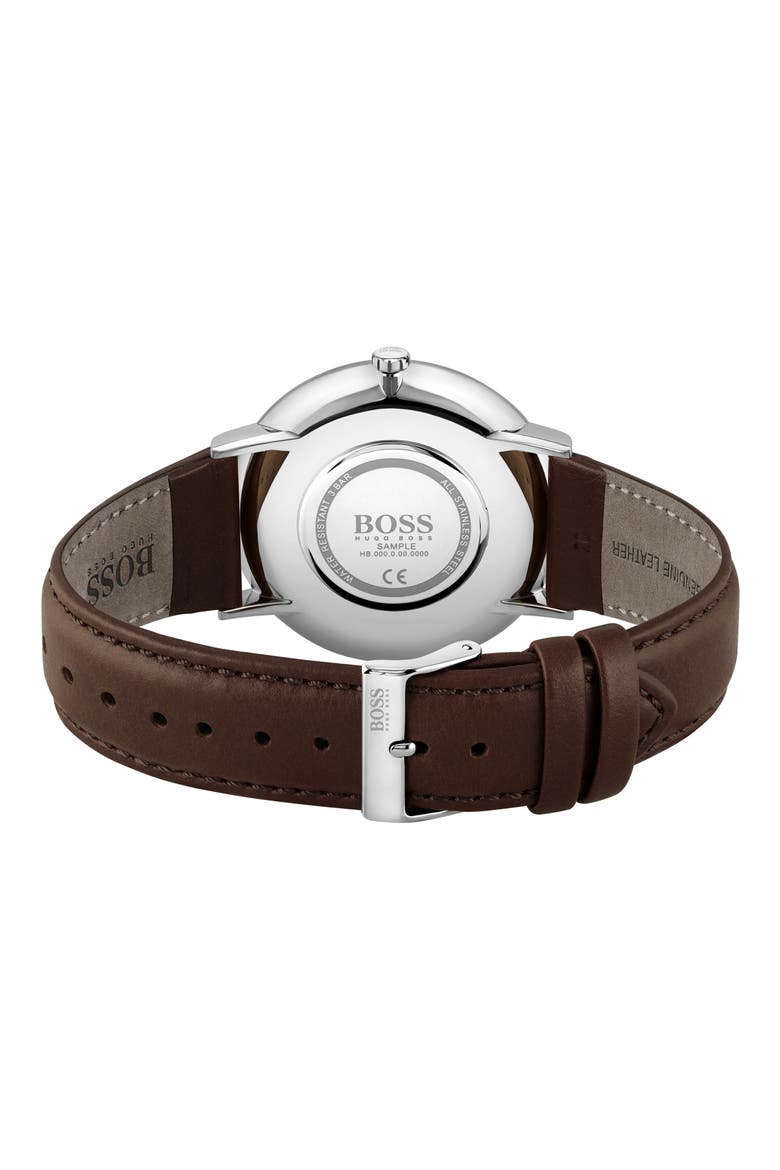 Skyliner Leather Strap Watch, 40mm, Alternate, color, BROWN
